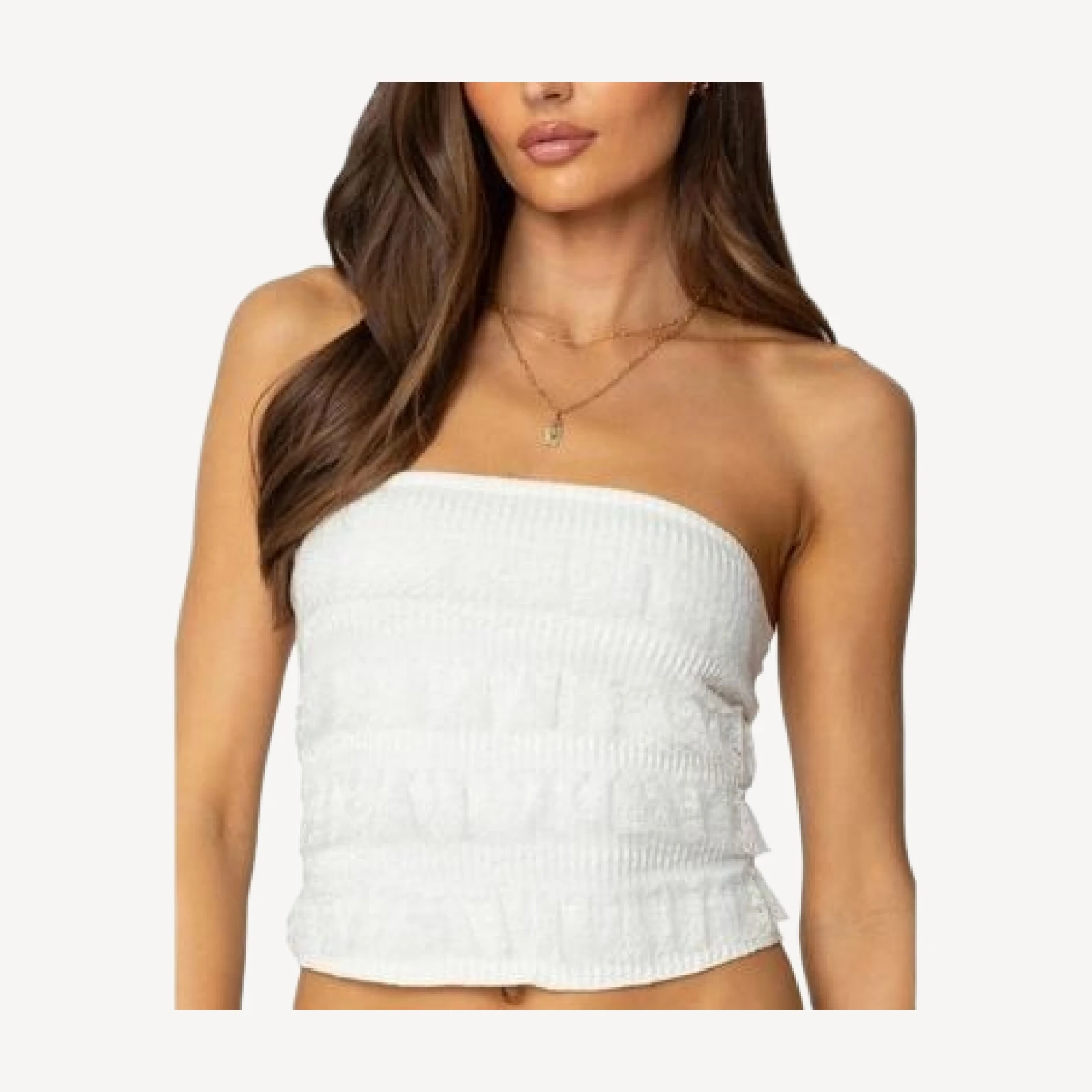 Edikted Georgette Lacey Ruffle Tube Top