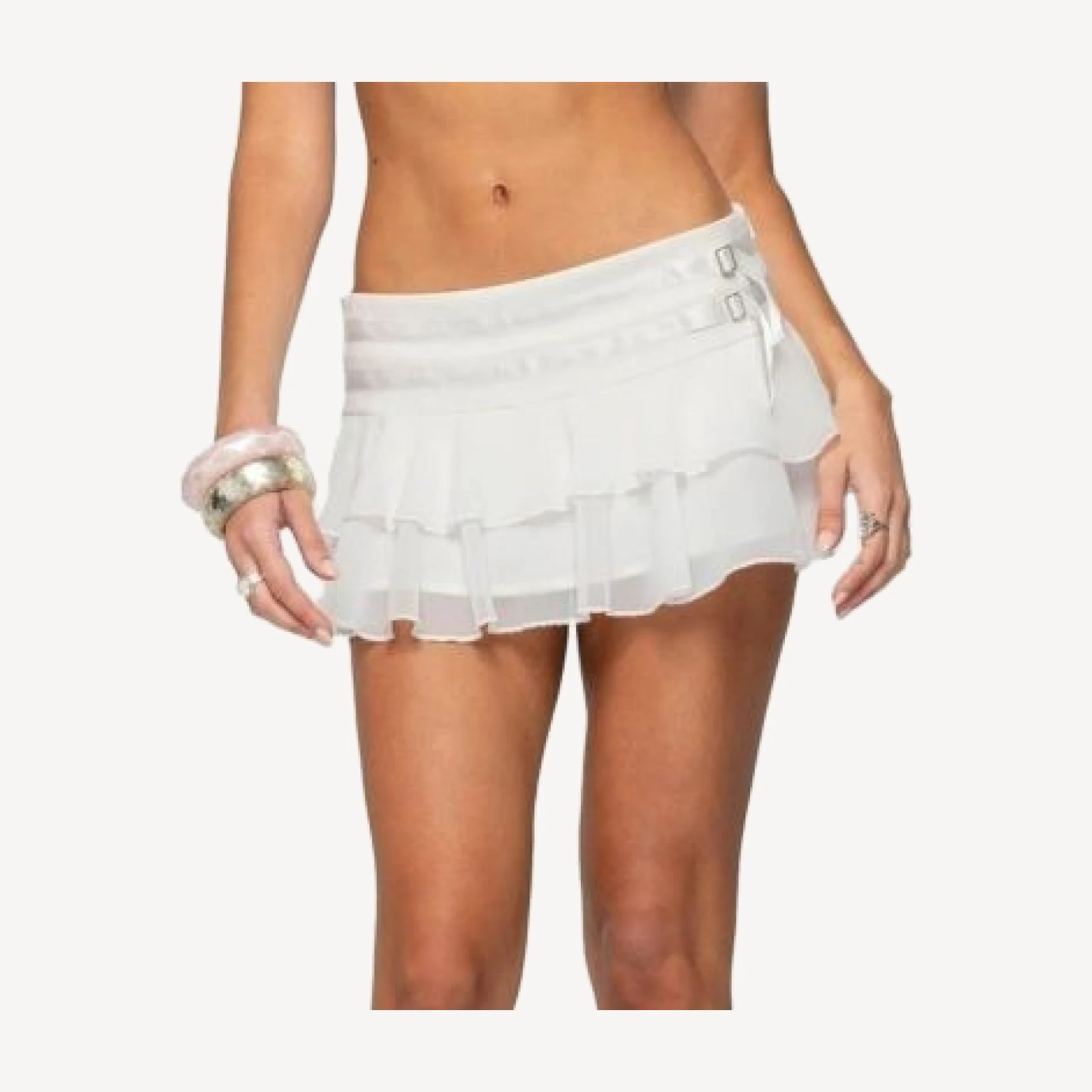 Edikted Double Belt Ruffled Chiffon Mini Skort