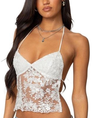 Edikted Nyx Backless Sheer Lace Top