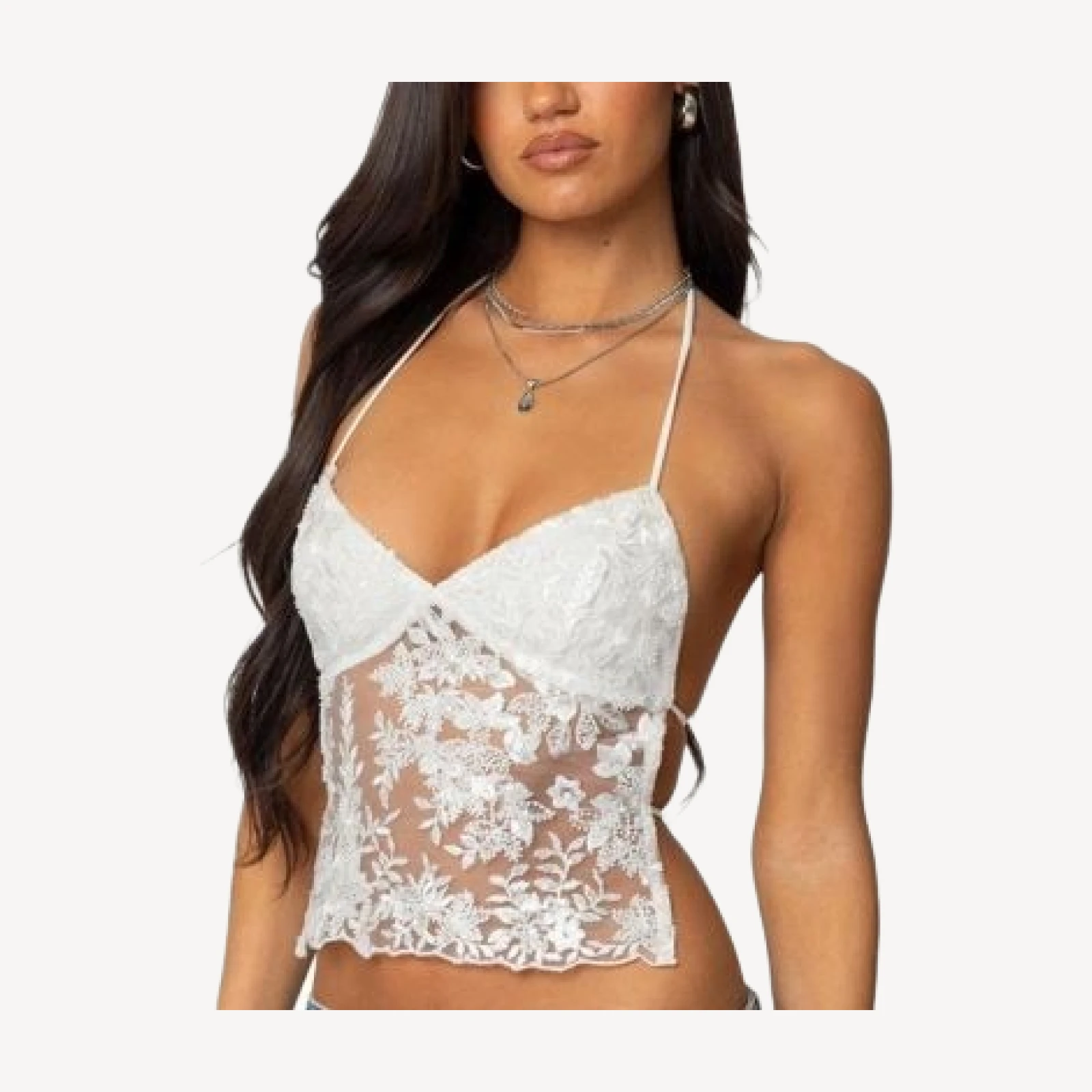 Edikted Nyx Backless Sheer Lace Top