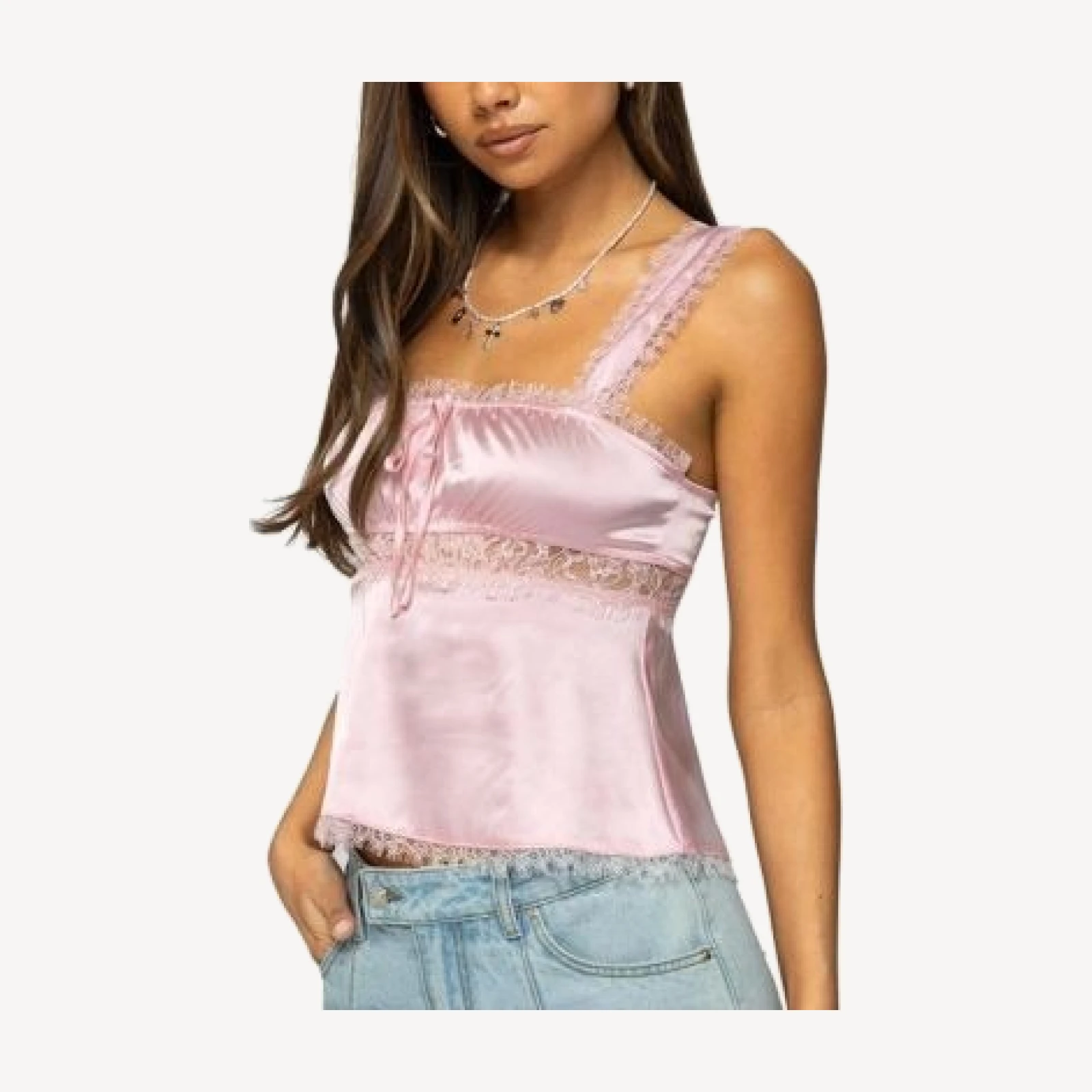 Edikted Loryn Lacey Satin Effect Top