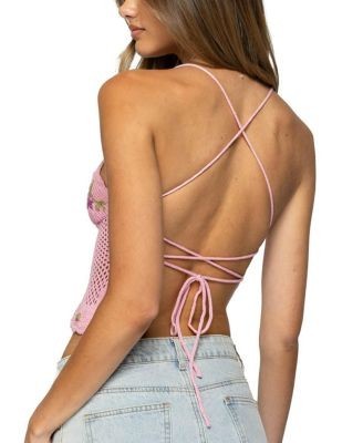Edikted Quince Backless Embroidered Crochet Top