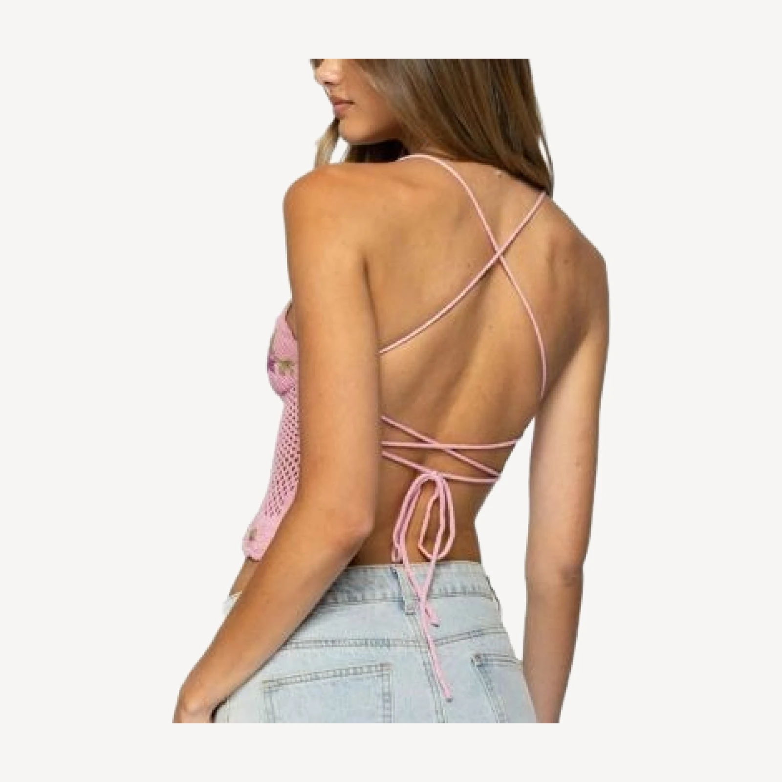 Edikted Quince Backless Embroidered Crochet Top