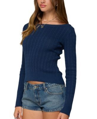 Edikted Larah Boat Neck Cable Knit Sweater