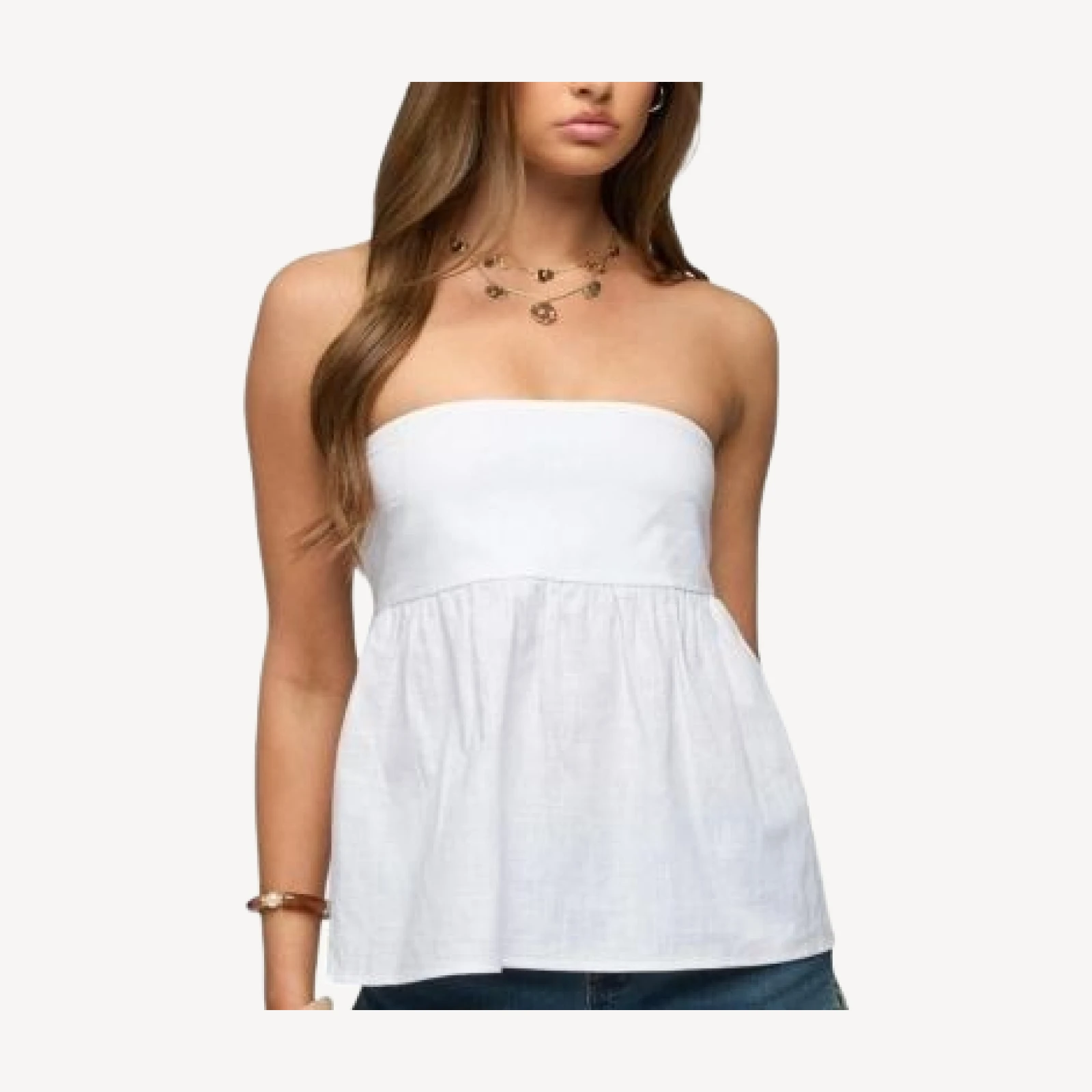 Edikted Linen Look Strapless Babydoll Top