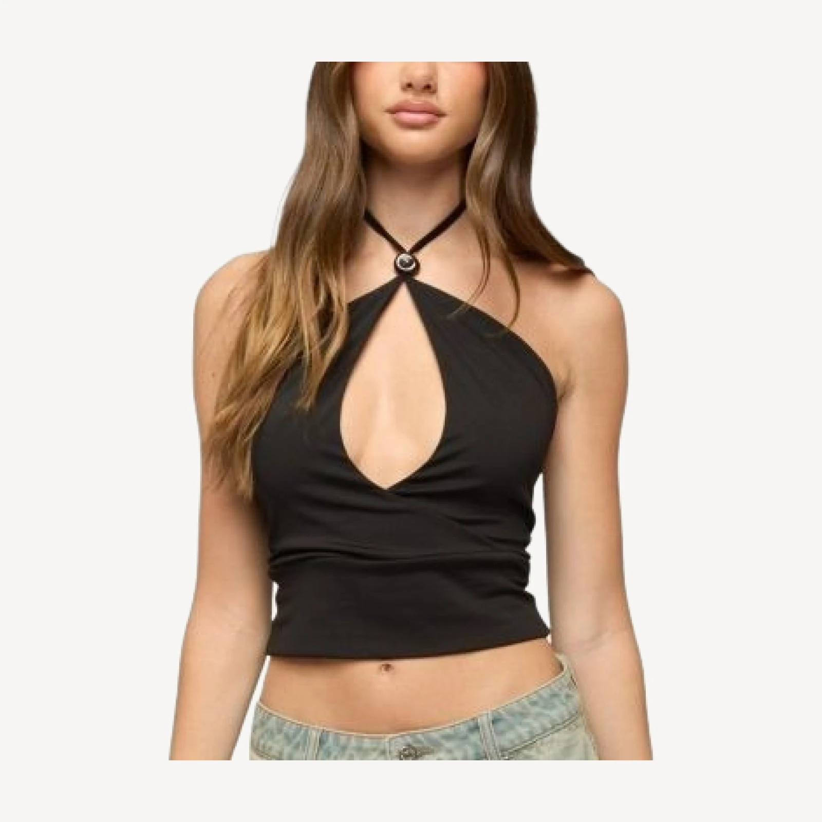 Edikted Rivi Bead Cutout Halter Top