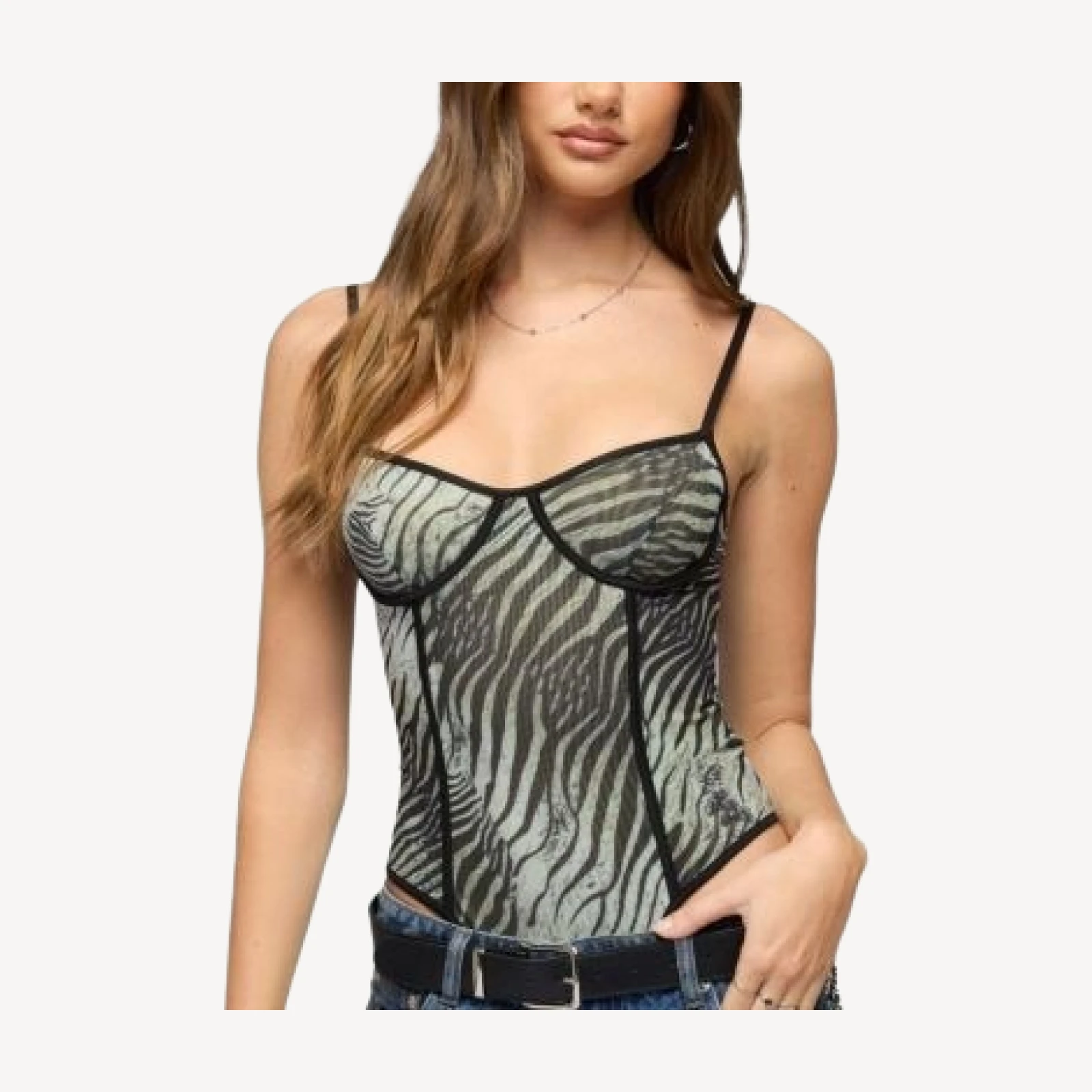 Edikted Minerva Zebra Cupped Mesh Bodysuit