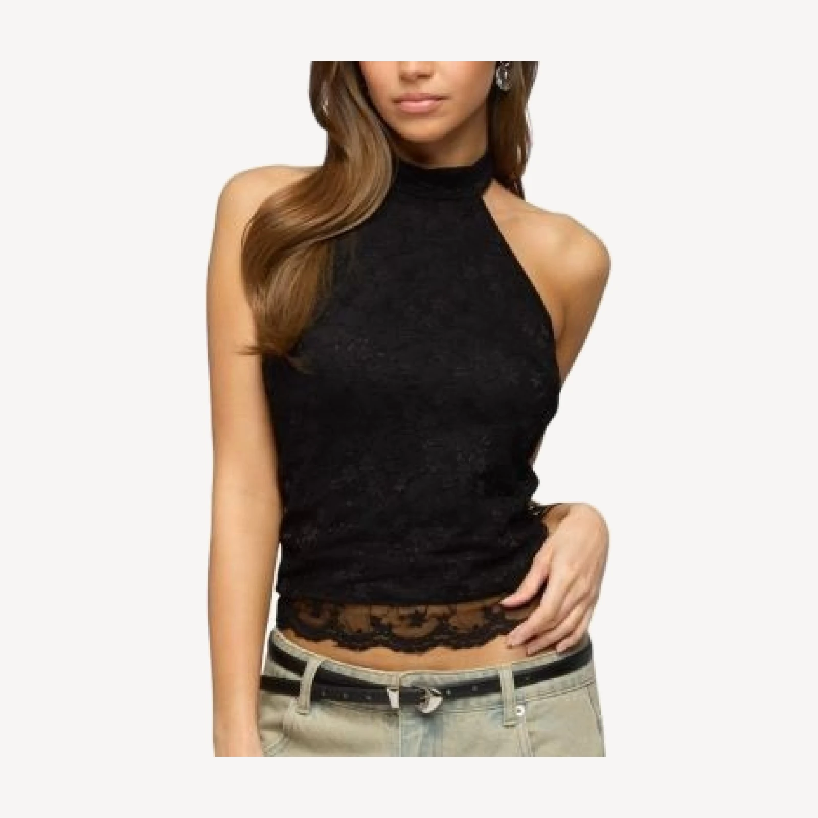 Edikted Perrie Lace High Neck Halter Top