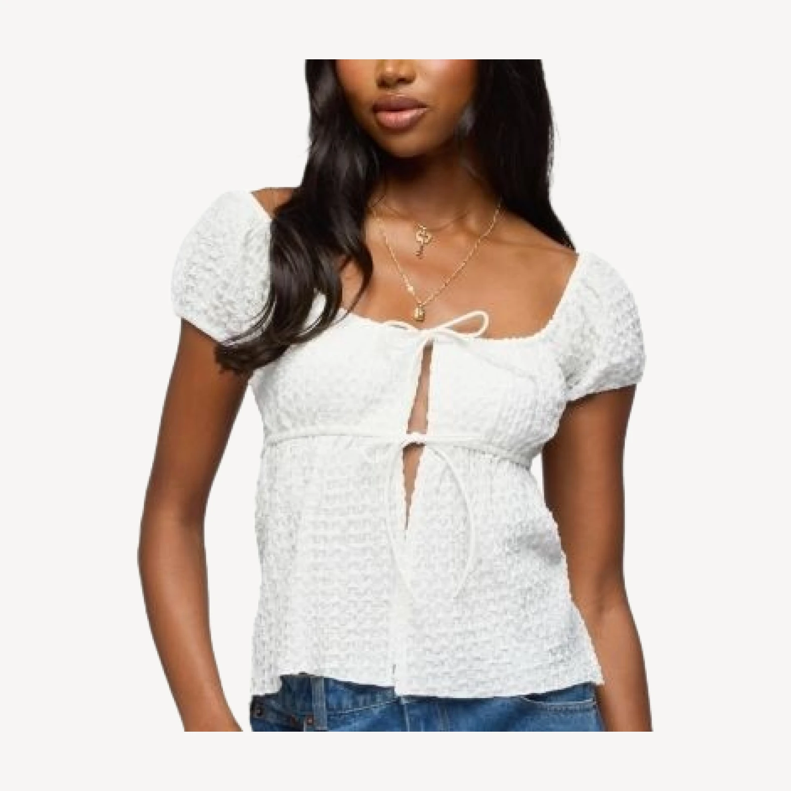 Edikted Dorothey Textured Tie Front Top