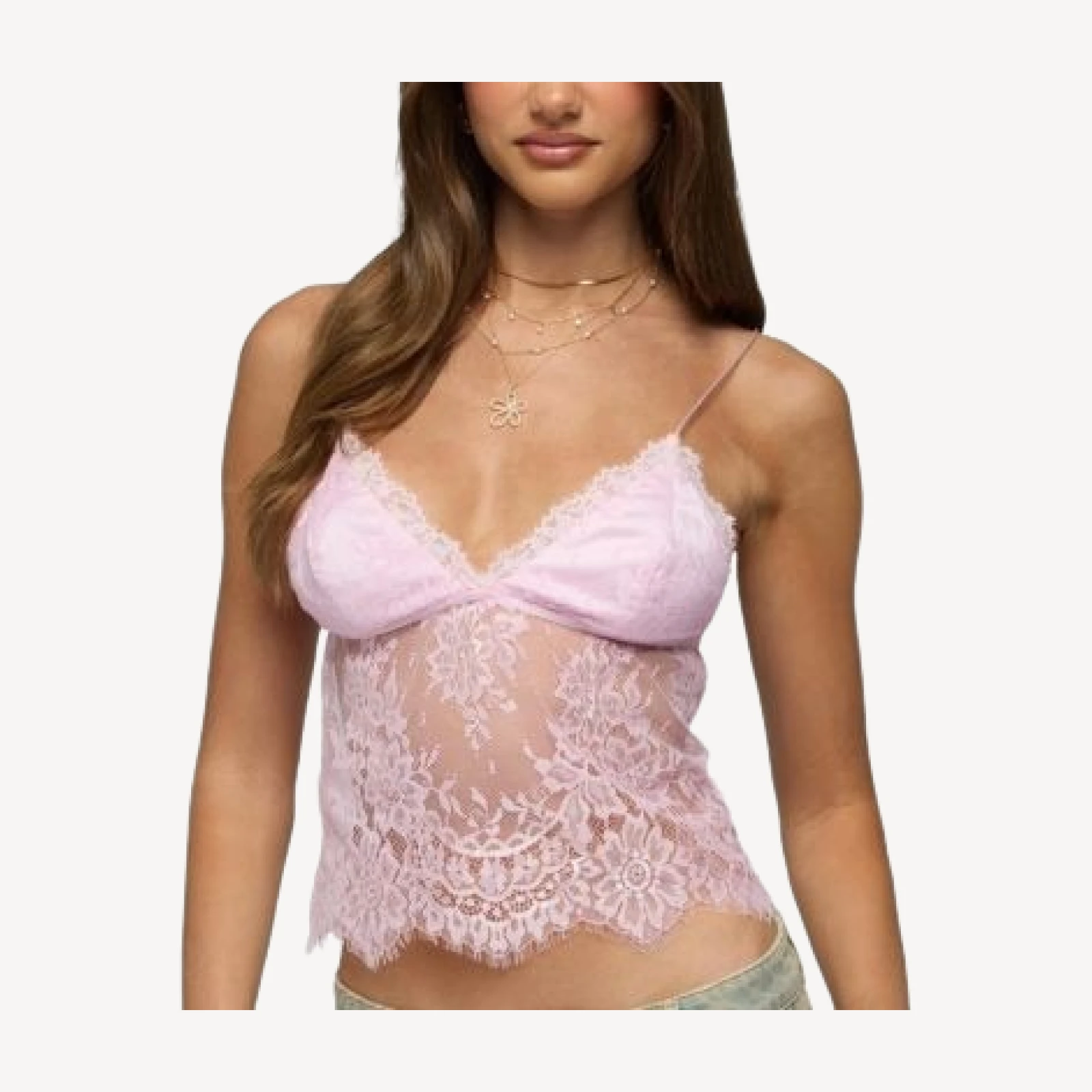 Edikted Ottilie Lace & Satin Effect Top