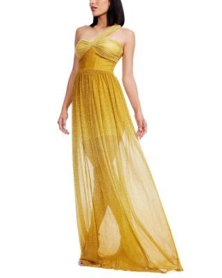 Dress the Population Idalia One Shoulder Metallic Tulle Gown