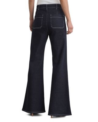 Reiss Petite Patch Pocket High Rise Flare Leg Jeans in Indigo Blue
