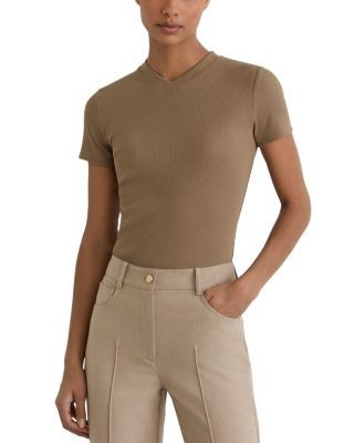 Reiss Addison Cotton Stretch High V Neck Ribbed Tee