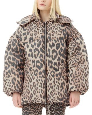 Ganni Leopard Puffer Down Jacket