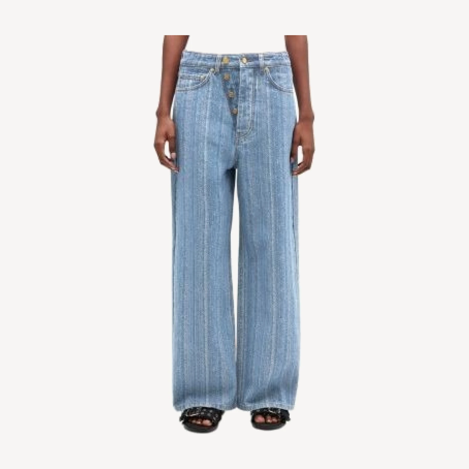 Ganni Striped Baggy Jeans in Mid Blue Stone