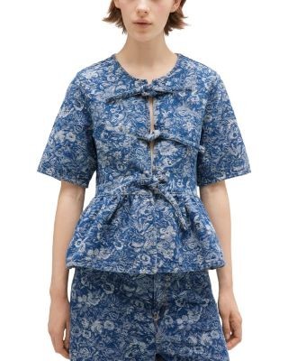 Ganni Tapestry Denim Peplum Top