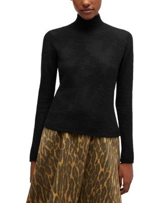 Ganni Sheer Flower Jacquard Turtleneck Sweater