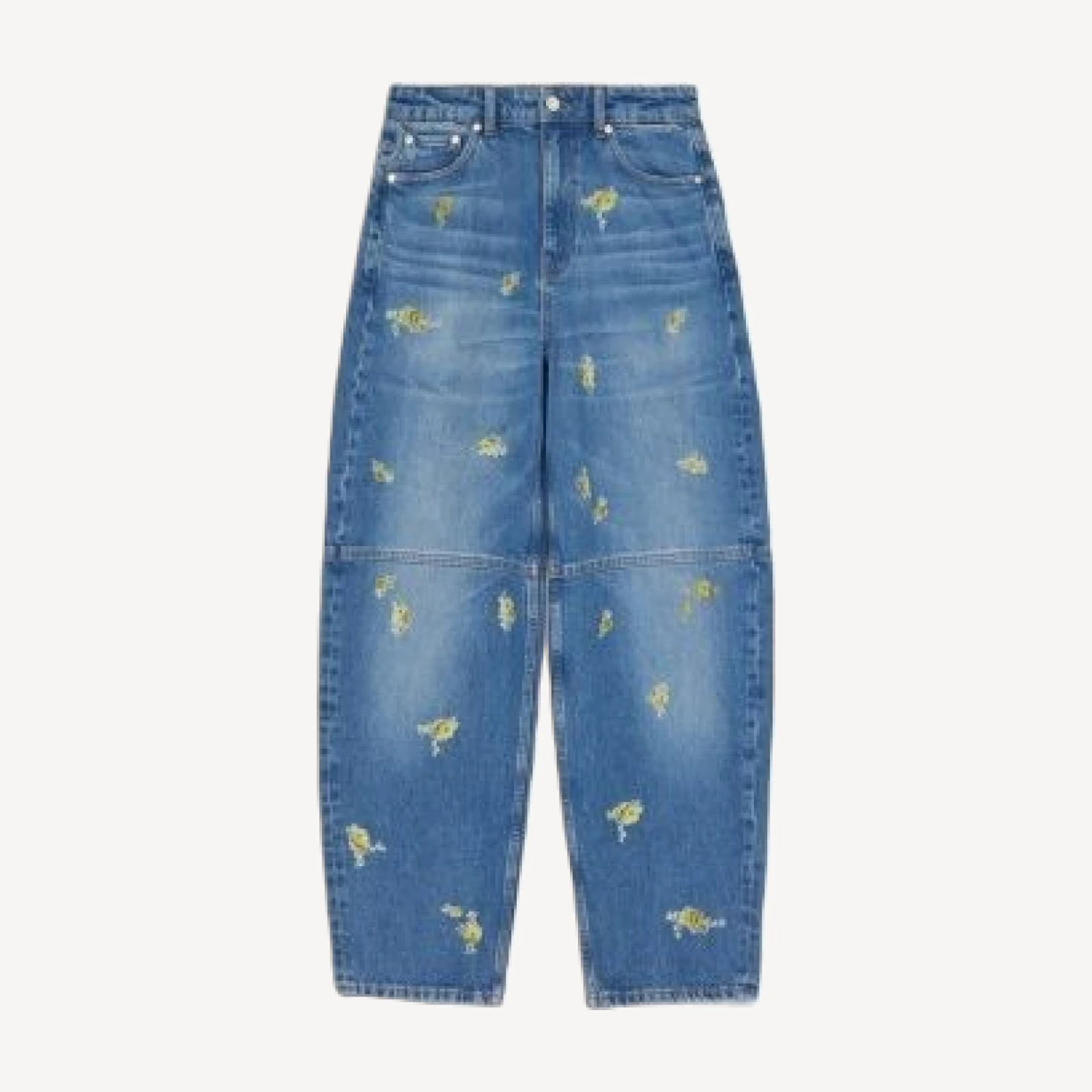Ganni Stary High Rise Printed Barrel Jeans in Light Blue