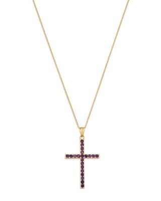 Bloomingdale's Fine Collection Amethyst Cross Pendant Necklace in 14K Yellow Gold, 16-18