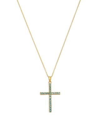 Bloomingdale's Fine Collection Blue Topaz Cross Pendant Necklace in 14K Yellow Gold, 16-18