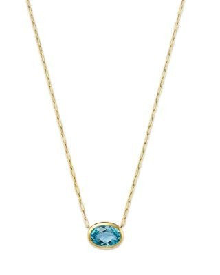Bloomingdale's Fine Collection Sky Blue Topaz Oval Bezel Pendant Necklace in 14K Yellow Gold, 16-18