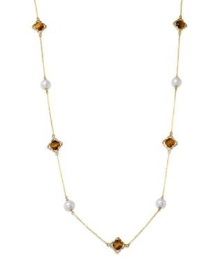 Bloomingdale's Fine Collection Tiger Eye & Cultured Freshwater Pearl Necklace in 14K Yellow Gold
