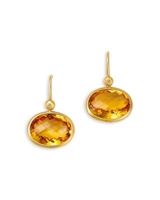 Bloomingdale's Fine Collection Citrine & Diamond Oval Drop Earrings in 14K Yellow Gold