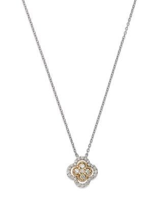 Bloomingdale's Fine Collection Diamond Clover Cluster Pendant Necklace in 14K Yellow Gold and White Gold, 0.30 tcw