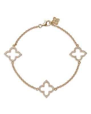 Bloomingdale's Fine Collection Diamond Clover Station Bracelet in 14K Yellow Gold, 0.38 tcw