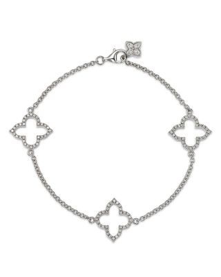 Bloomingdale's Fine Collection Diamond Clover Station Bracelet in 14K White Gold, 0.38 tcw