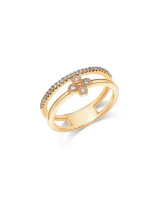 Bloomingdale's Fine Collection Diamond Clover Multi Row Ring in 14K Yellow Gold, 0.20 tcw