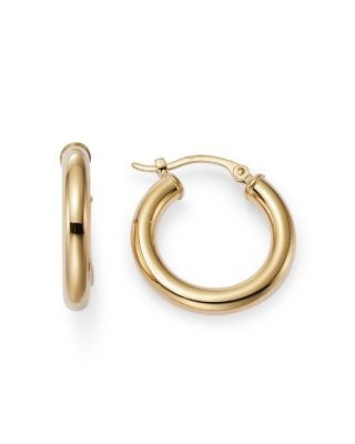 14K Yellow Gold Tube Hoop Earrings