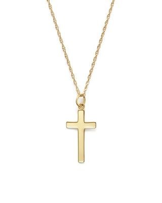 14K Yellow Gold Cross Necklace, 18