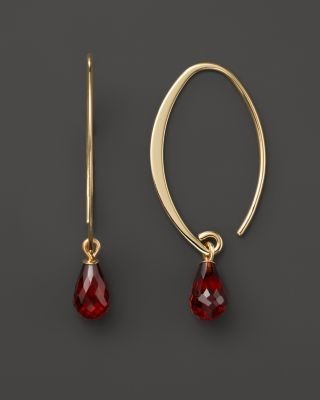 14K Yellow Gold Simple Sweep Earrings with Garnet