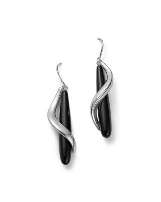 Onyx Spiral Drop Earrings in Sterling Silver