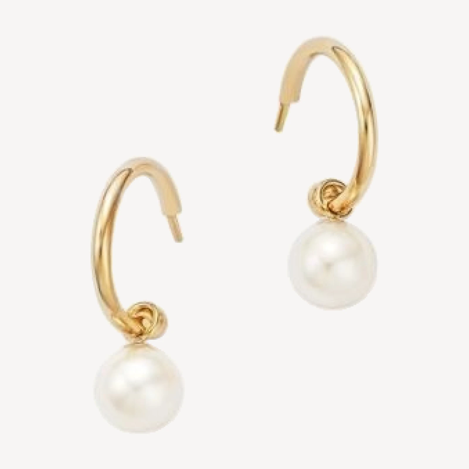 Cultured Freshwater Pearl Huggie Hoop Earrings in 14K Yellow Gold, 6mm