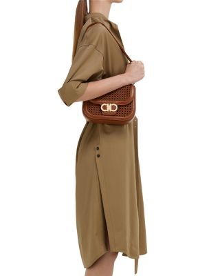 Ferragamo Double Gancini Extra Small Woven Leather Crossbody