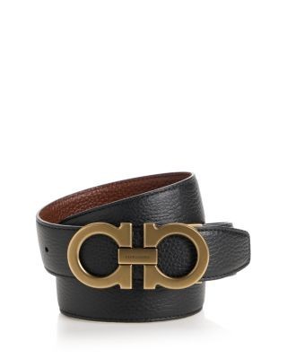 Ferragamo Men's Double Gancini Reversible Leather Belt