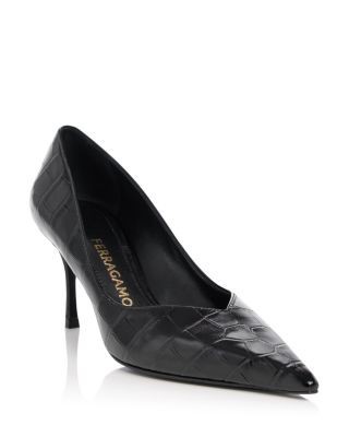 Ferragamo Women's Desi Croc-Embossed Pointed Pumps