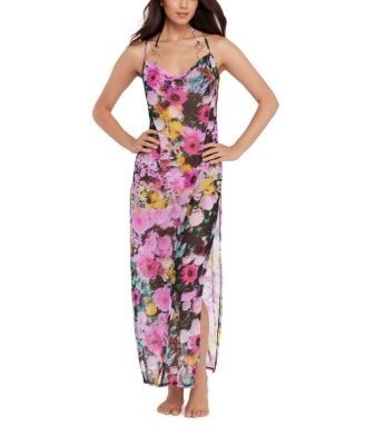 Steve Madden Mesh Cowl Neck Maxi Dress with High Slits Cover Up