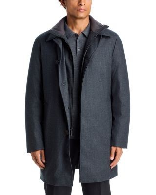 Vince Wool Blend Flannel Down Car Coat & Removable Bib