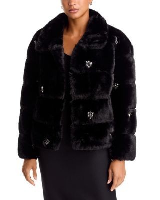 Aqua Embellished Faux Fur Coat - Exclusive