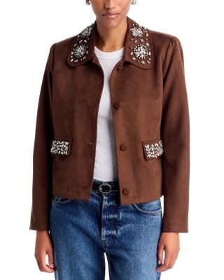 Aqua Embellished Faux Suede Jacket - Exclusive