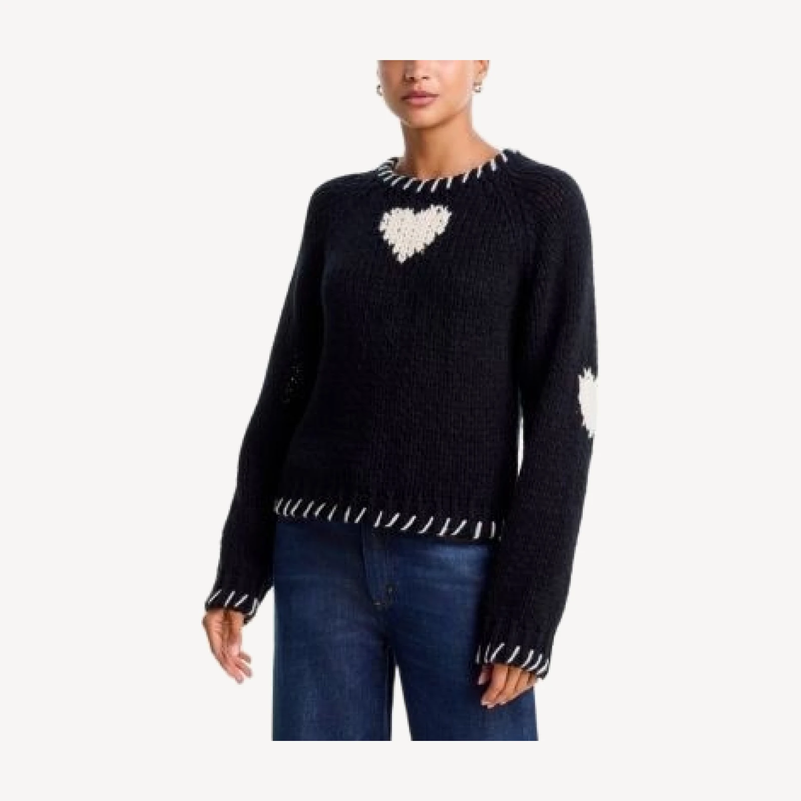 Aqua Whipstitched Heart Trim Crewneck Sweater - Exclusive
