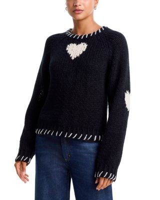 Aqua Whipstitched Heart Trim Crewneck Sweater - Exclusive
