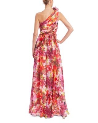 Badgley Mischka One Shoulder Ruffled Gown