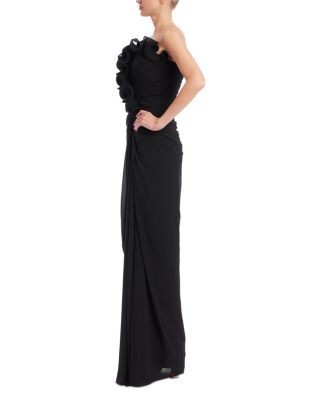 Badgley Mischka Pleat Ruffle Strapless Gown