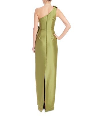 Badgley Mischka One Shoulder Flower Applique Gown