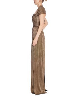 Badgley Mischka Metallic Draped Evening Gown