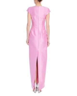 Badgley Mischka Cap Sleeve Pleated Waist Gown